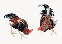 Vintage chickens, Japanese animal illustration. Original public domain image. Digitally enhanced by rawpixel.