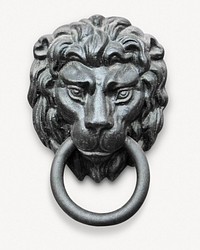 Lion door knocker, isolated collage element psd