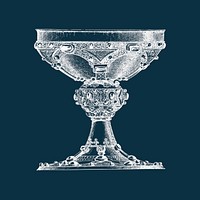 Victorian goblet, white illustration on off blue background