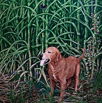                         A mural depicting King Sam the beloved pet Labrador retriever of Kevin Kelly, the estate's owner, hangs in the foyer of the mansion at Houmas House and Gardens, a Louisiana plantation-era attraction that includes the most extensive gardens in "Plantation Country" along the winding Mississippi River Road near the tiny town of Darrow in Ascension Parish                        