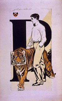 [Student standing alongside tiger] / John Weston Galbraith.