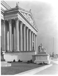 Photograph of the Constitution Avenue Entrance Portico and Pediment , 01/18/1936. Original public domain image from Flickr