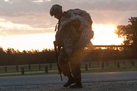 A competitor heads toward the next event after finishing a 10-kilometer foot march at the 2016 U.S. Army Reserve Best Warrior Competition at Fort Bragg, N.C., May 4, 2016.