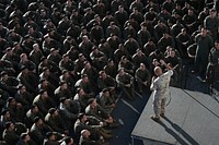 170808-N-TH560-440 CORAL SEA (Aug. 8, 2017) The Commandant of the Marine Corps, Gen. Robert B. Neller, addresses Marines and Sailors of the 31st Marine Expeditionary Unit (MEU) and Bonhomme Richard Expeditionary Strike Group (BHR ESG) during an all-hands call on the flight deck of Bonhomme Richard.