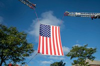 American flag on crane.