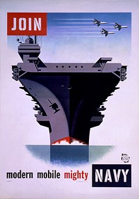 Join modern mobile mighty Navy (1957) poster by Joseph Binder. Original public domain image from the Library of Congress.