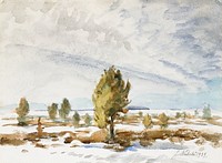 Winter landscape, oil painting. Original public domain image by Juho Mäkelä from Finnish National Gallery. Digitally enhanced by rawpixel.