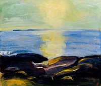 Sun rising at the ocean, oil painting. Original public domain image by Juho Mäkelä from Finnish National Gallery. Digitally enhanced by rawpixel.