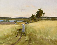 Farmer's wife on the cartway, oil painting. Original public domain image from Finnish National Gallery. Digitally enhanced by rawpixel.