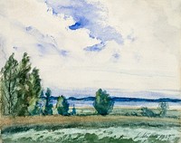 Spring landscape, oil painting. Original public domain image by Juho Mäkelä from Finnish National Gallery. Digitally enhanced by rawpixel.