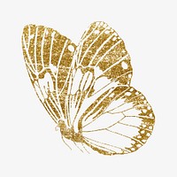 Gold glittery butterfly, aesthetic insect illustration.  Inspired by E.A. Séguy's style.