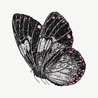 Black glittery butterfly, aesthetic collage element psd. Remixed by rawpixel.