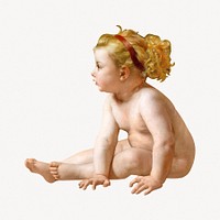 William-Adolphe Bouguereau's girl toddler collage element psd.    Remastered by rawpixel
