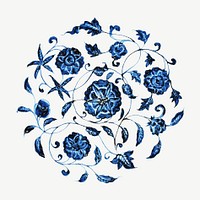 Vintage blue flower pattern clipart psd.    Remastered by rawpixel