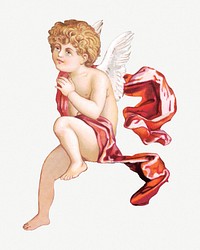 Sitting cherub, vintage collage element psd.   Remastered by rawpixel