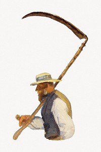 Anna Ancher's Harvesters, man illustration.   Remastered by rawpixel