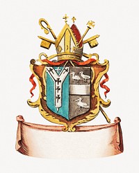 Coat of arms illustration. The seven days of creation are illustrated in the panels at the top of the map.  Remastered by rawpixel