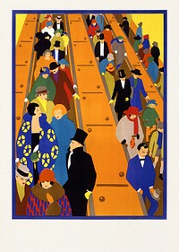 Crowded on escalator. Original public domain image from the Library of Congress. Digitally enhanced by rawpixel.