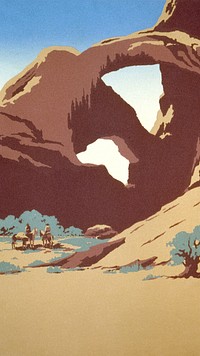 Canyon mobile wallpaper, vintage nature illustration.   Remixed by rawpixel.