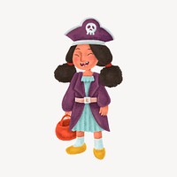 Girl in pirate costume, Halloween collage element psd