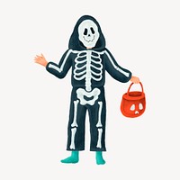 Boy in skeleton costume, Halloween collage element psd