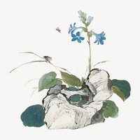 Vintage Chinese flower psd, botanical collage element by Ju Lian. Remixed by rawpixel.