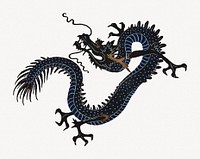 George Barbier's Chinese dragon collage element psd, remixed by rawpixel