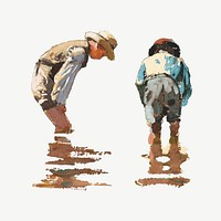 Boys Wading, Winslow Homer's collage element psd, remixed by rawpixel