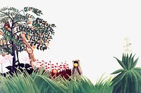 Henri Rousseau's Exotic Landscape background, vintage botanical border, remixed by rawpixel