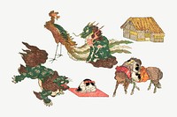 Japanese animals, vintage Japanese collage element psd by Utagawa Hiroshige. Remastered by rawpixel.