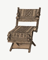 Victorian folding chair, vintage furniture clipart psd. Remastered by rawpixel.
