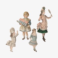 Victorian girls with toys, vintage collage element. Remastered by rawpixel.