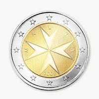 Malta 2 Euro coin, isolated image