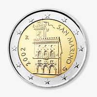 San Marino 2 Euro coin, isolated image