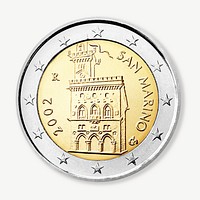 San Marino 2 Euro coin collage element psd