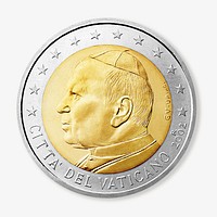 Vatican City 2 Euro coin, isolated image