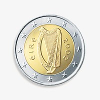 Irish 2 Euro coin, isolated image