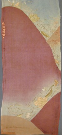 Kosode (Kimono) Fragment with  Mountain Forms, Pine Needles, Plum Blossoms, Dandelions, and Wisteria Blossoms