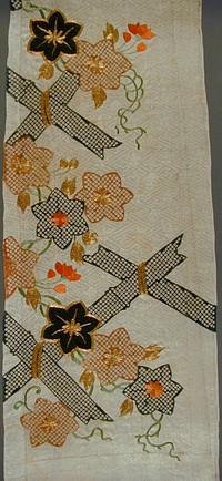 Kosode (Kimono) Fragment with Bamboo Trellis and Clematis Blossums