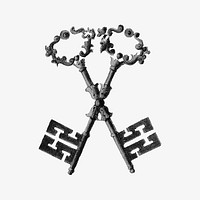 Crossed ancient keys, Masonic chart of the Scottish rite illustration. Remixed by rawpixel.