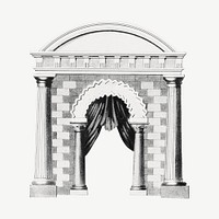 Vintage arch and curtain, architecture illustration psd. Remixed by rawpixel.