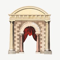 Vintage curtain & arch, architecture illustration psd. Remixed by rawpixel.