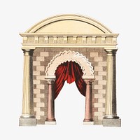 Vintage curtain & arch, architecture illustration. Remixed by rawpixel.