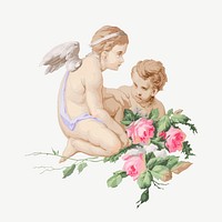 Vintage cherubs with flower illustration psd. Remixed by rawpixel.