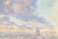 Clouds over Rome background, watercolor painting. Remixed from Francis Augustus Lathrop artwork, by rawpixel.