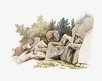 Rocks in forest watercolor illustration element psd. Remixed from Magnus von Wright artwork, by rawpixel.