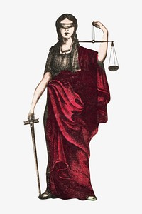 Woman holding justice scales and sword, vintage illustration. Remixed by rawpixel.
