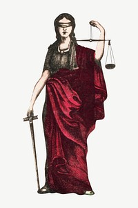 Woman holding justice scales and sword, vintage illustration psd. Remixed by rawpixel.