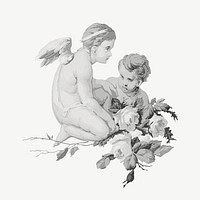 Vintage cherubs with flower illustration psd. Remixed by rawpixel.