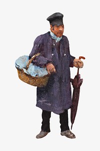 Man holding basket, vintage illustration by Jean Beraud. Remixed by rawpixel.